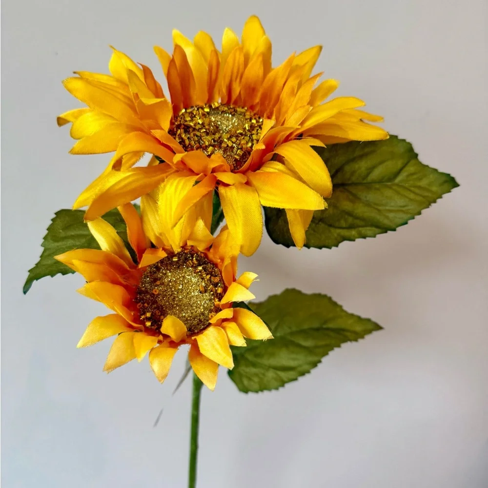 Long 24” Yellow Sunflower Stem with Glitter Golden Middle Accent Faux Flowers